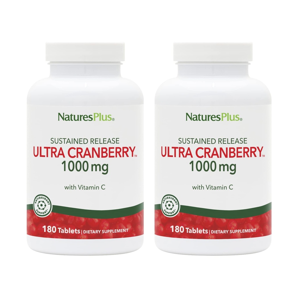 NaturesPlus Ultra Cranberry 1000-180 Sustained Release Tablets, Pack of 2 - Unterstützt einen gesunden Urinary Tract - Non-GMO, Vegetarisch, Glutenfrei - 180 Total Servings