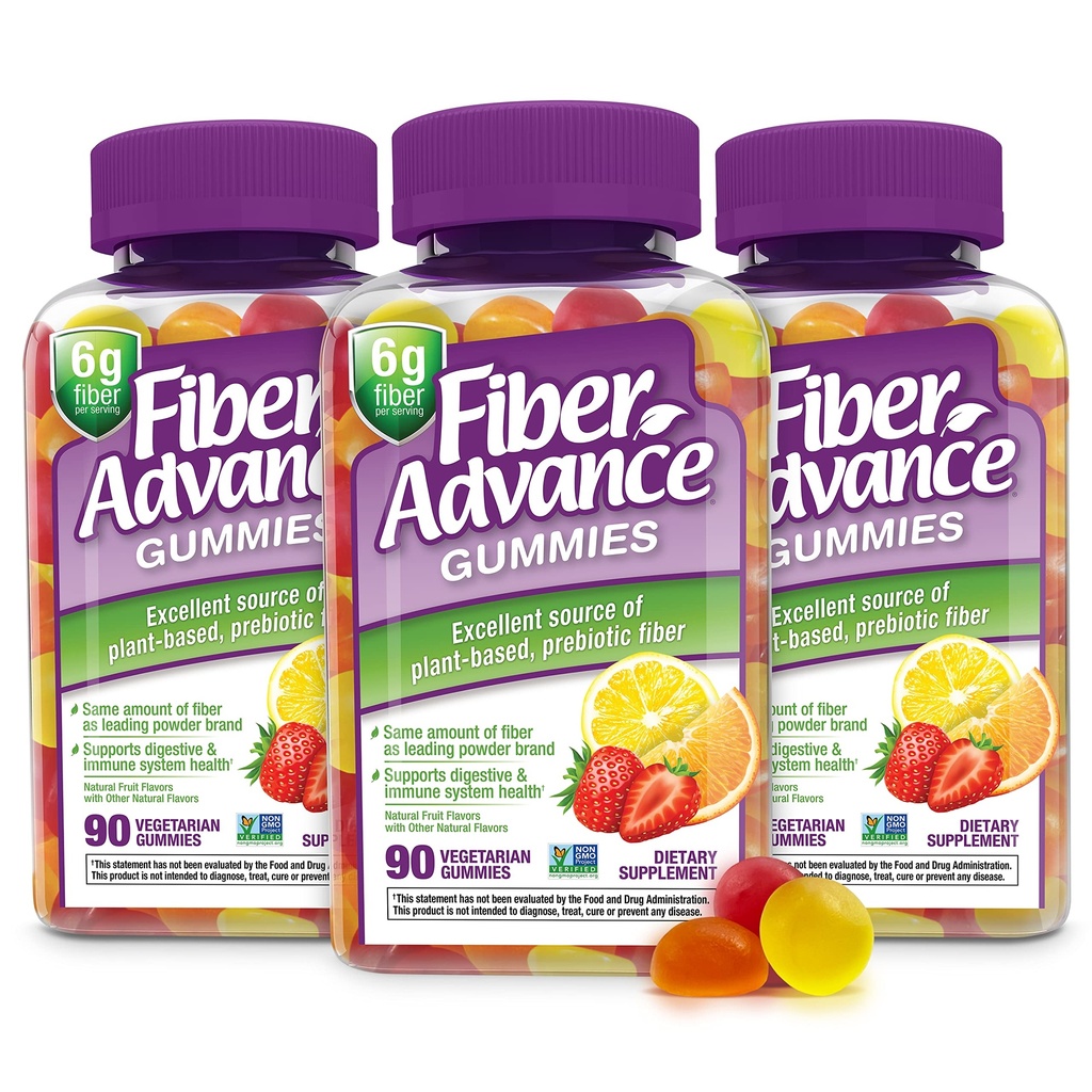 Fiber Advance Gummies | 100% Pflanzliche Faserergänzung für Verdauungsmedizin | Chicory Root Inulin Prebiotic Gummies für Erwachsene | Glutenfrei, Vegetarisch, & Non-GMO (Pack von 3)
