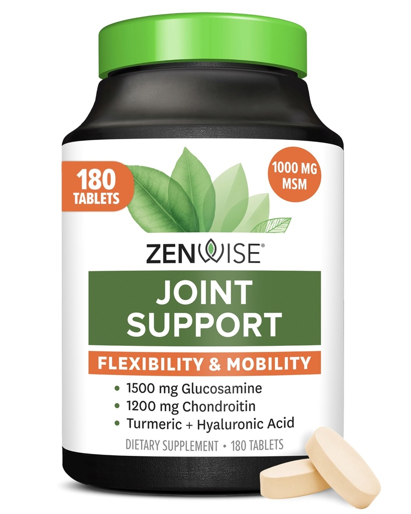 Zenwise Health Joint Support Supplement mit Glucosamin Chondroitin MSM, Curcumin & Sulfate - Gemeinsame Gesundheit für Frauen & Männer - Mobilität & Flexibilität Unterstützung für Knie, Knorpel & Knochen - 180 Count