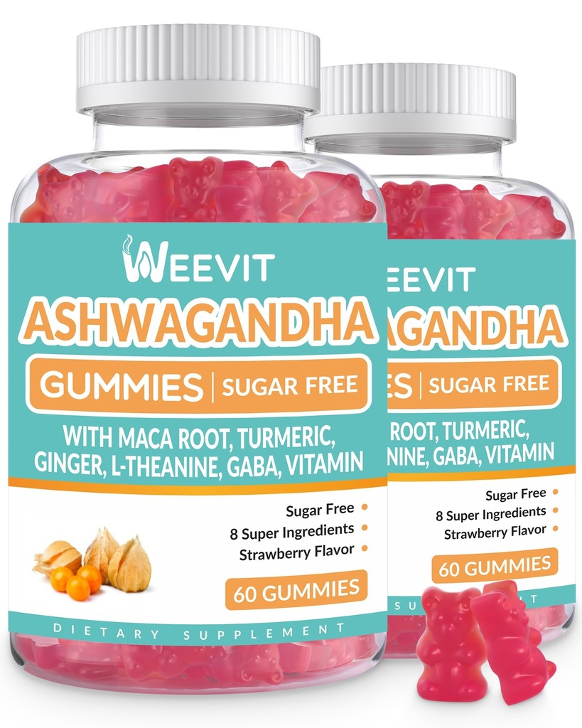 Ashwagandha Gummies mit Vitamin D für Damen und Herren, Ashwagandha Gummy mit Maca Root Powder | Organic Ashwa Gummis für Boost Energy
