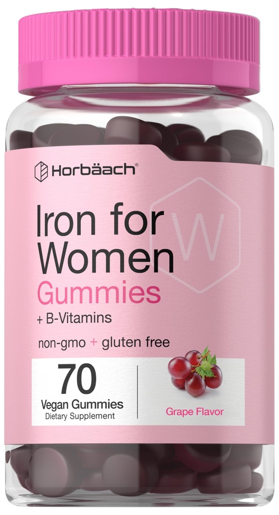 Horbäach Eisengummis für Frauen | 70 Graf | Getreide Flavor | Beilage mit B Vitaminen Folat und Zink | Vegan, Non-GMO & Gluten Kostenlos