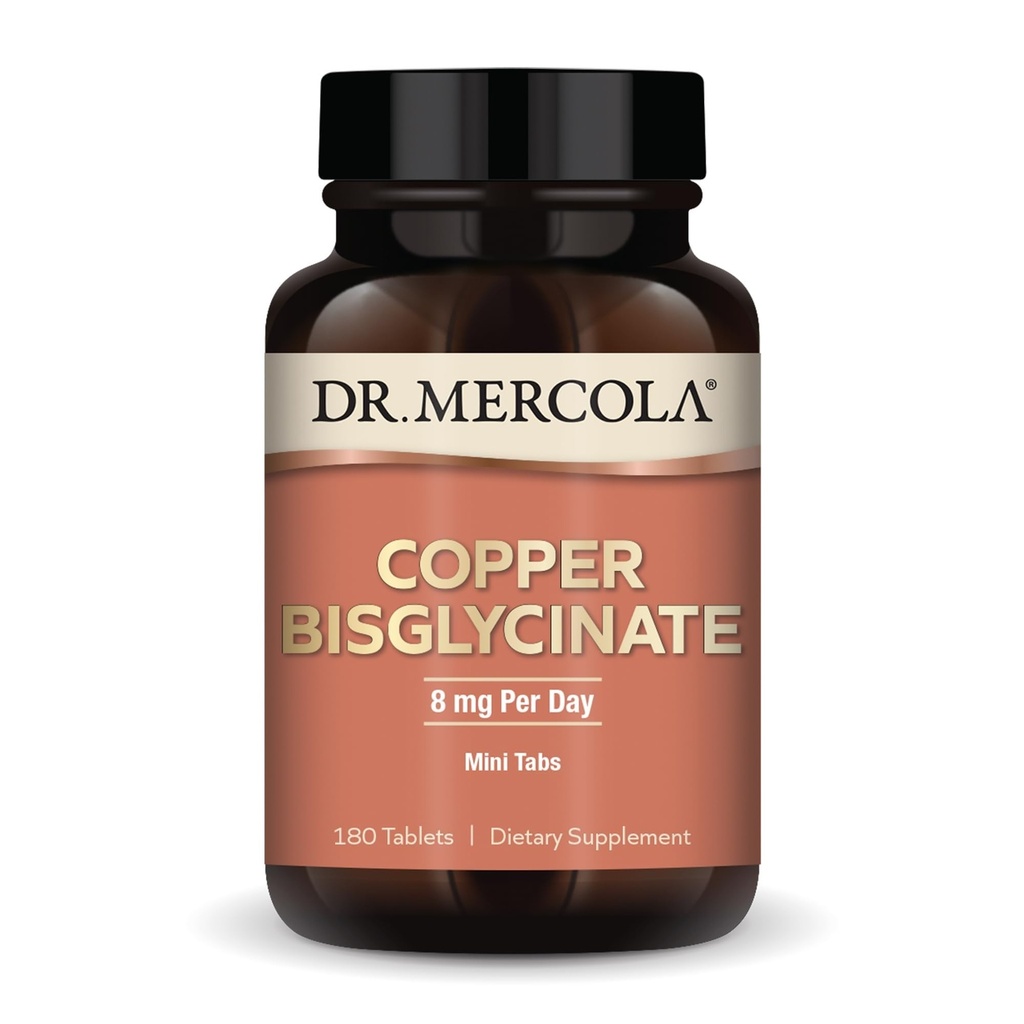 Dr Mercola bisglycinate de cuivre, 90 portions (180 comprimés), suppléments alimentaires, 8 mg par jour, mini-onglets, soutient la santé globale, non OGM
