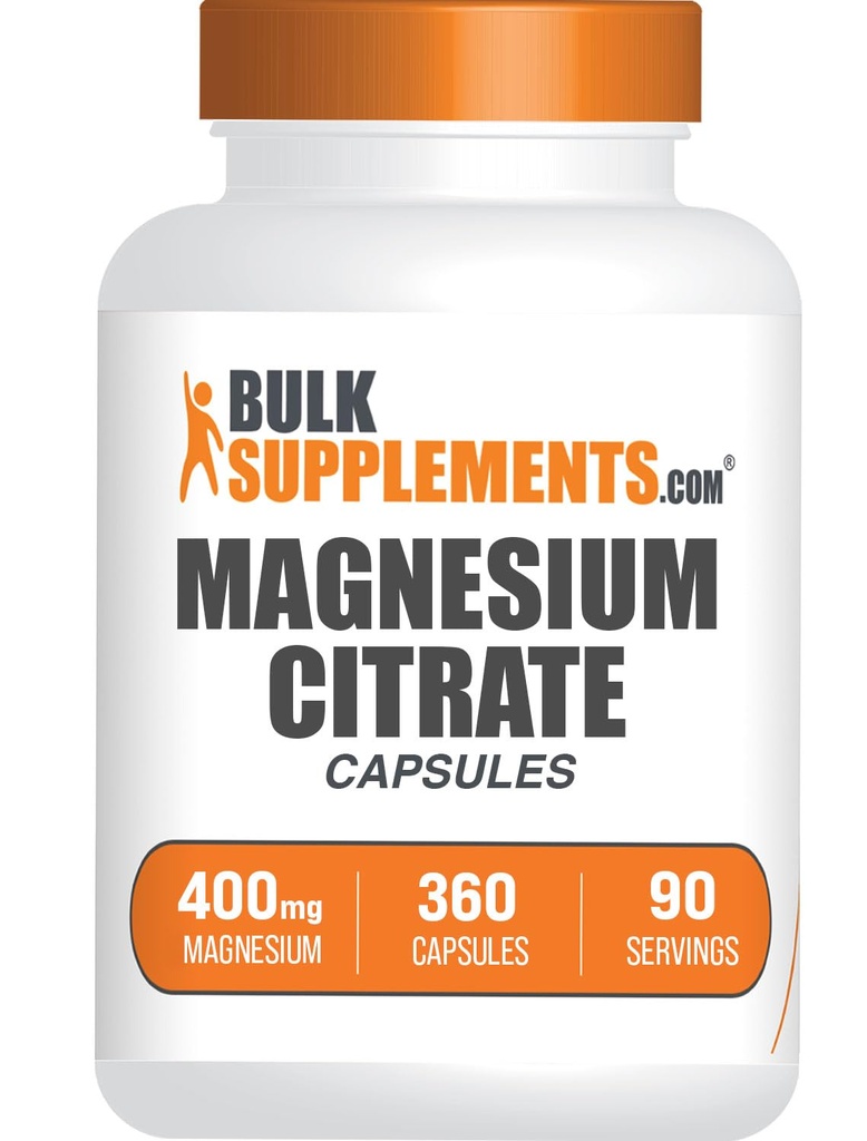 BulkSupplements.com Magnesium Citrate Capsules - Magnesium Supplement, Magnesium Citrate 400mg - Glutenfrei, 4 Kapseln pro Servierung, 360 Count (Pack von 1)