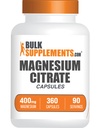 BulkSupplements.com Magnesium Citrate Capsules - Magnesium Supplement, Magnesium Citrate 400mg - Gluten Free, 4 Capsules per Serving, 360 Count (Pack of 1)