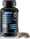 Lion's Mane Supplement Kapseln & Bacopa Monnieri-120 Kapseln Lion's Mane Mushroom Blend, 10 in 1 für Enhanced Memory, Focus und Brain Support
