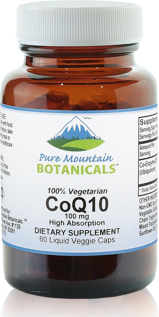 Pure Mountain Botanicals Coq10 100mg Softgels - 60 Vegan Kosher Kapseln mit Ubiqunone Coenzyme Q10 Supplement