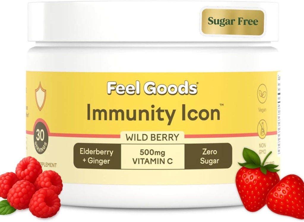 Sensation de marchandises Icône d'immunité, Zéro sucre, Vitamine C, A, B, D, E & Zinc, Elderberry biologique, Ashwagandha, boire la poudre de mélange, végétalien, non OGM, caféine et sans gluten