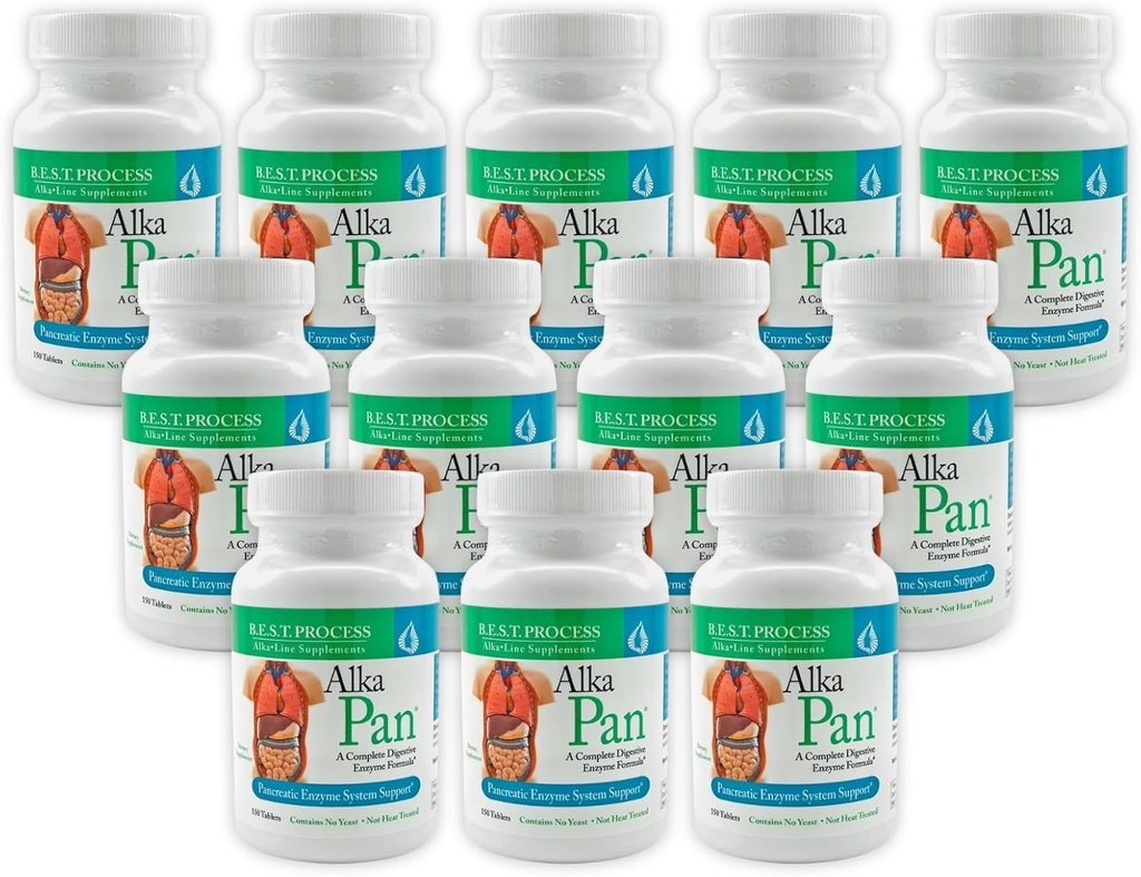 Alka•Pan (12 Pack) Best Process Alkaline — Natürliche Verdauungsergänzung — Pankreatische Enzyme mit Antioxidantien-Rich Superfoods & Verdauungs Kräuter