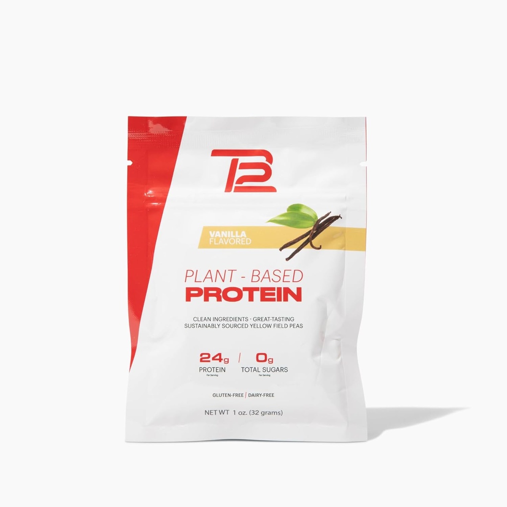 TB12 Poudre de protéines à base de plantes par Tom Brady, 24g de protéines de pois végétaliens, faible teneur en sucre, faible teneur en glucides, non-OGM, substitut de repas, Keto Friendly, Paléo, sans sucre, vanille parfumée (1.12 Ounce, paquet de 12)