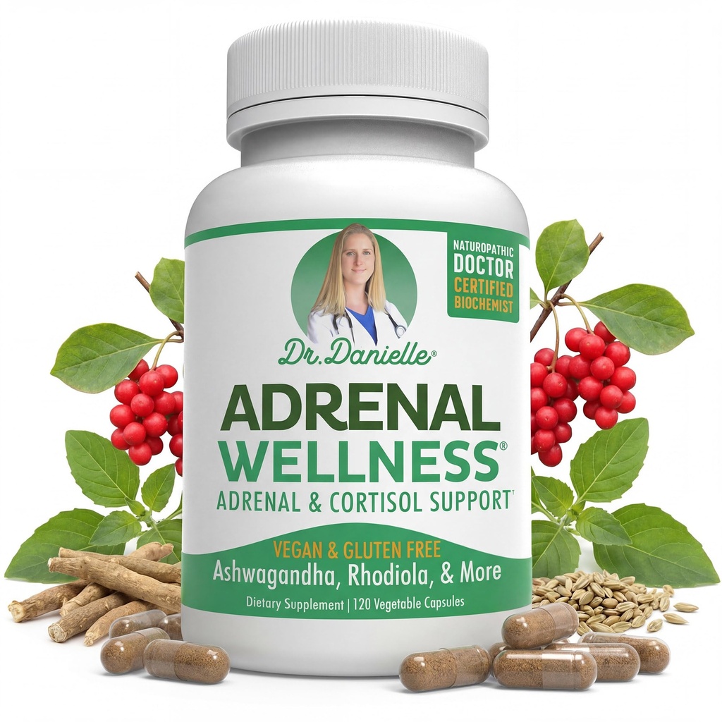 Adrenal Wellness Ashwagandha & More - Esprit biologique, soutien corporel par Dr Danielle, 120 capsules