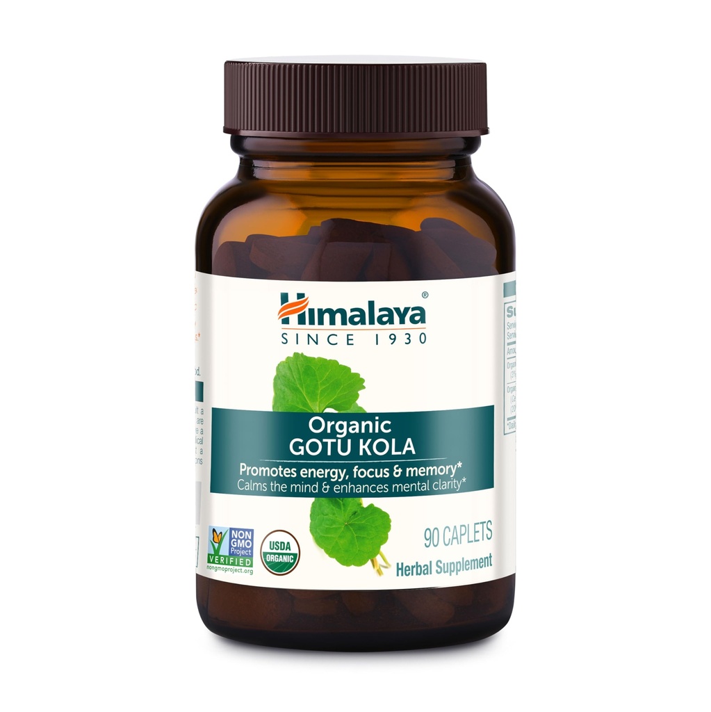 Himalaya Organic Gotu Kola, 45-Tage-Versorgung - Herbal Nootropic Supplement mit Adaptogenen für Energie, Fokus, Gedächtnis und beruhigende Entspannung - Vegan, Non-GMO, Glutenfrei, 650 mg, 90 Caplets
