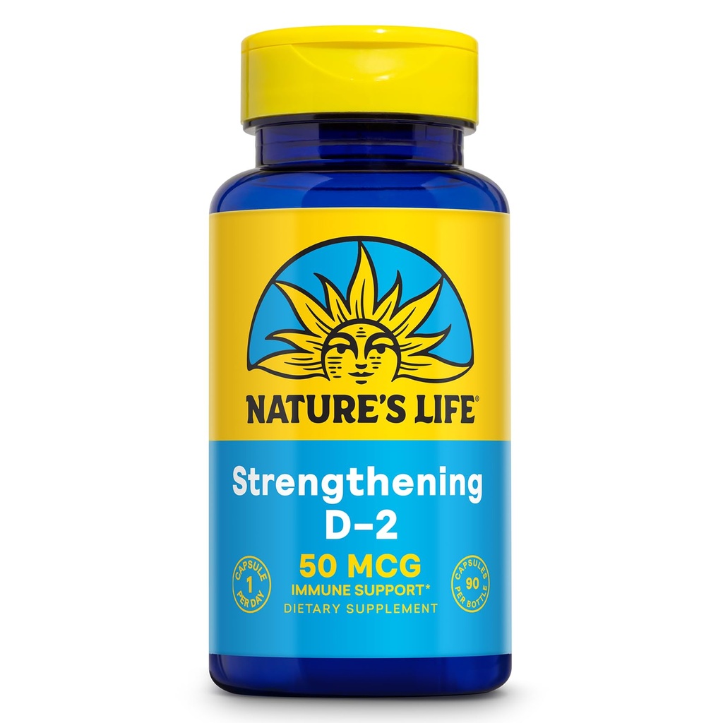 Nature's Life Strengthening Vitamin D2 2000 IU als Ergocalciferol - Immununterstützungsergänzung - Vitamin D Unterstützung für Calciumabsorption, Knochengesundheit - 60-Tage Garantie, 90 Serv, 90 vegetarische Kapseln