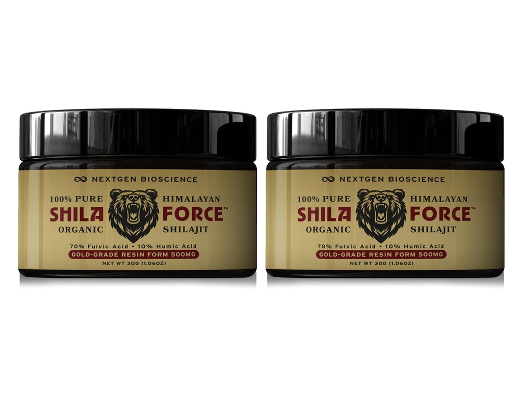 ShilaForce Shilajit (2-Pack) Pure Gold-Grade Wild-Harvested Himalayan Organic Resin - 500mg 70% Fulvic Acid & 10% Huminsäure mit 85+ Trace Minerals für verbesserte Energie- und Immununterstützung