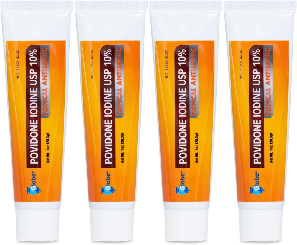 Globe (4 Pack) Povidone Iodine 10% Erste Hilfe Salbe 1 Oz, für Schnitte Scrapes Burns (Compare to Betadine)