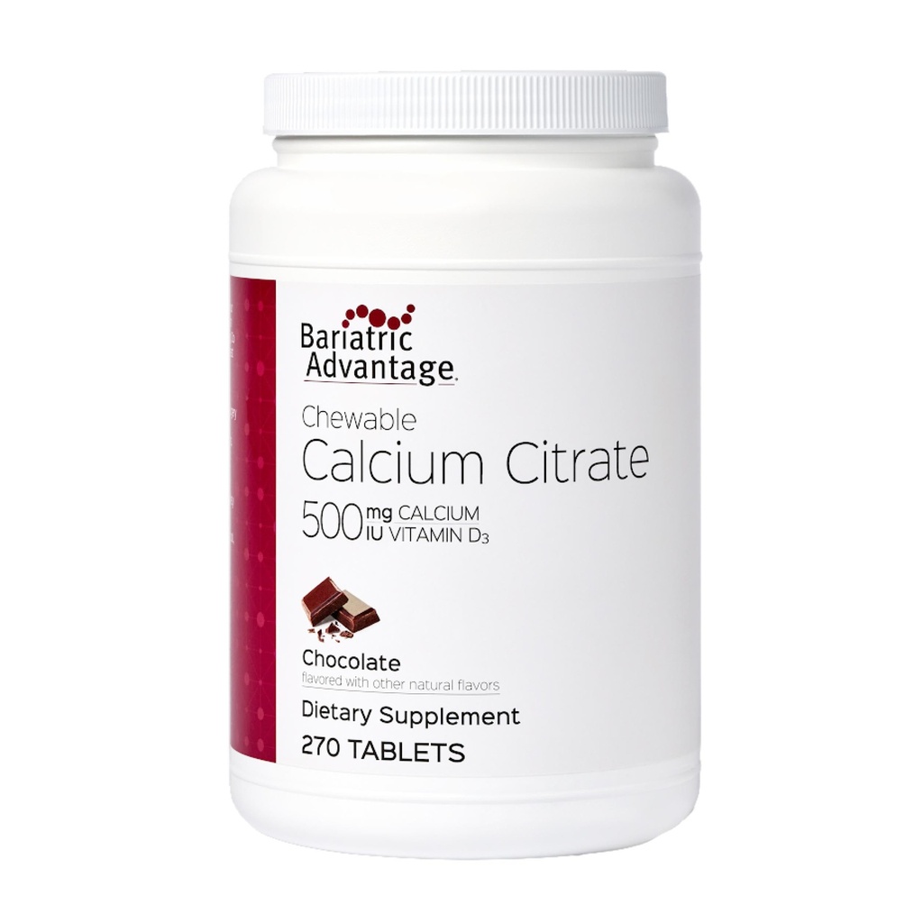 Avantage bariatrique Citrate de calcium Chewable 500 mg - pour les patients de chirurgie bariatrique - Comprimés à haute puissance et à digestibilité facile - Citrate de calcium - Suppléments de force osseuse* - 270 Compte - Chocolat