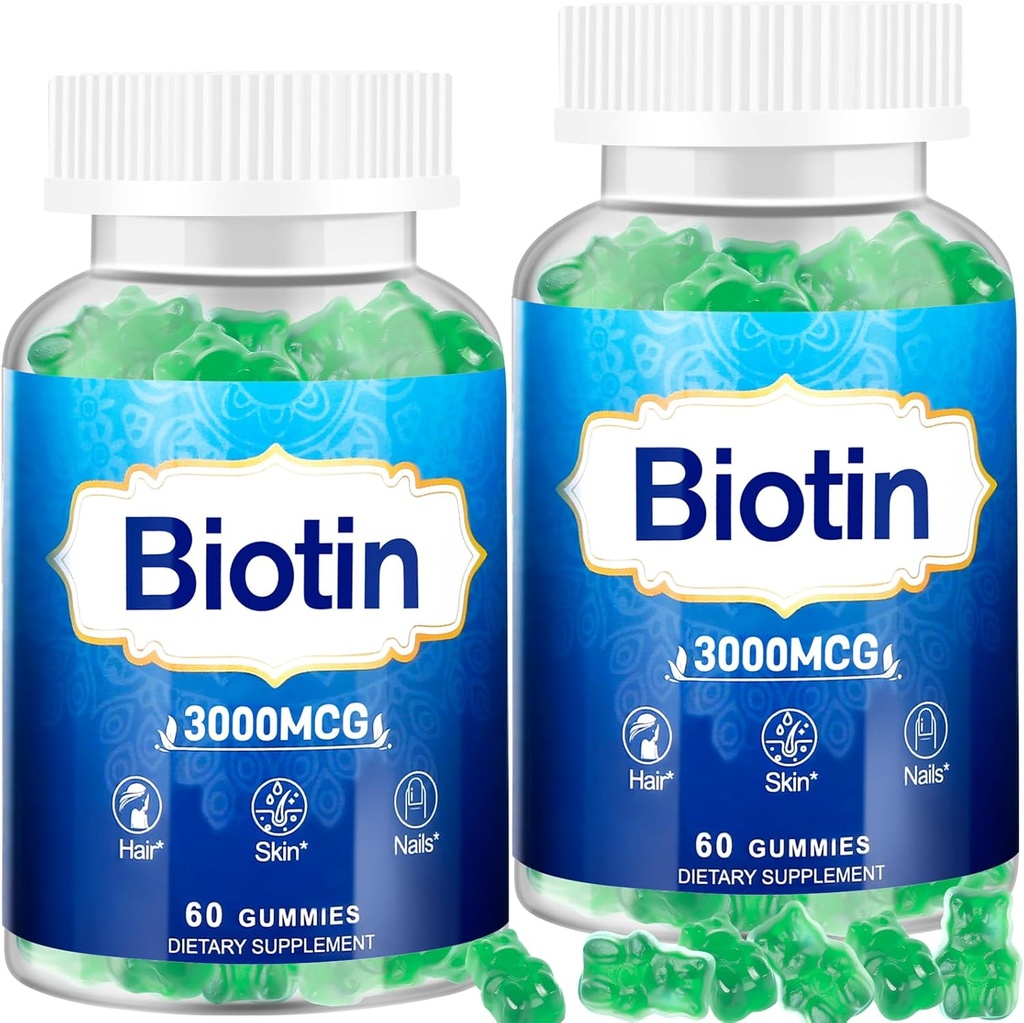 Haar Haut und Nägel Gummi, 2 Pack hohe Potenz Haar Vitamin für Frauen, Männer & Kinder, Vitamin D & E,B16,B12, Biotin Gummie für Haarwachstum, Haut und stärker Nägel