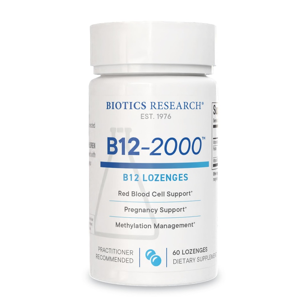 Biotics Research B12-2000TM Vitamin B12 2000 mcg, B6, Folate–B12 Sublingual Lozenges, Methylierungsunterstützungsergänzung, hohe Potenz, hochabsorbierbar, natürlich, Berry Flavor, löst leicht–60 Count