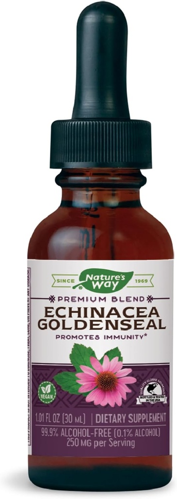 Nature's Way Premium Formula Echinacea-Goldenseal, 250 mg per serving, 99.9% Alcohol-Free, 1.01 Oz.