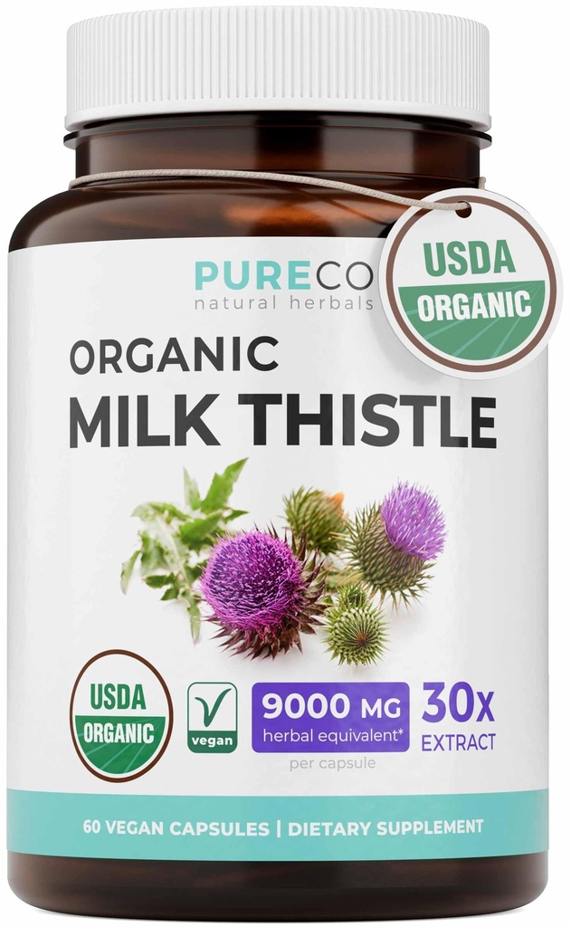 USDA Organic Milk Thistle Capsules - 80% Silymarin-Ergänzung für Leberunterstützung- Super Konzentrat 300mg von 30:1 Milk Thistle Extract entspricht 9.000mg - Milk Thistle Liver Detox 60 Day Supply