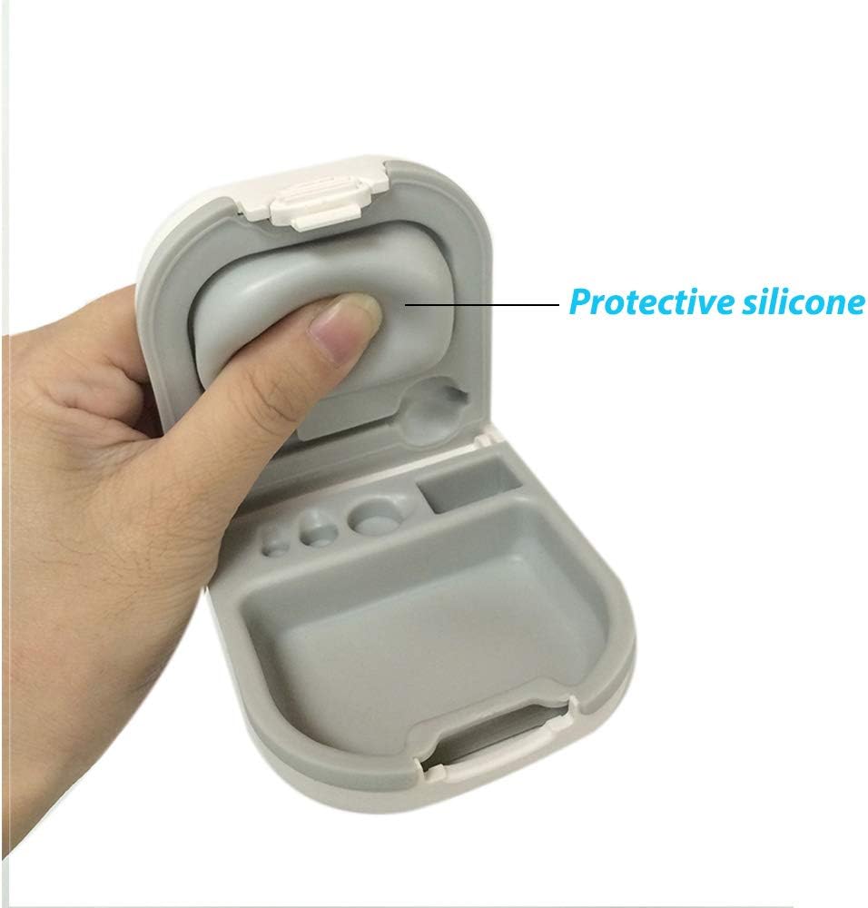 Hörgerätegehäuse mit Batteriespeicher Slot Hard Small 0.59"*2.44"*1.57",Silicone Kissen, für ITE, BTE Hörgeräte (Weiß)