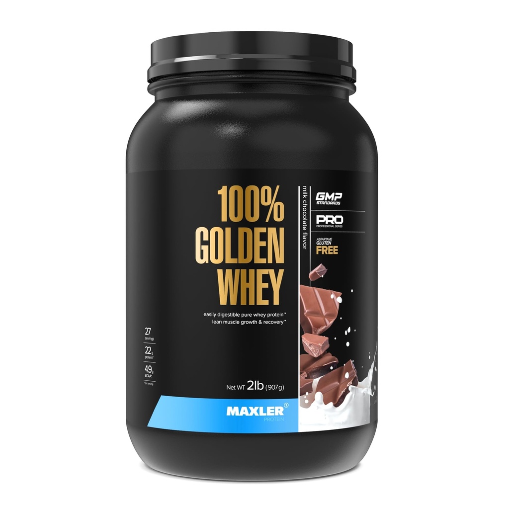 Maxler 100% Golden Whey Protein - 22g Protein per Servieren - Premium Whey Powder for Pre Post Workout - Schnell-Absorbierende Whey Concentrate Isolate & Hydrolysate Blend - Milk Chocolate Protein 2 lb