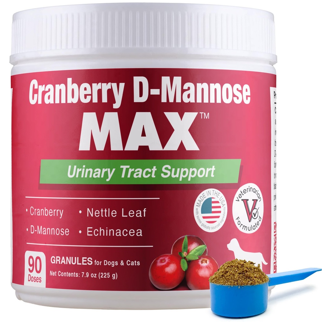 Cranberry D Mannose MAX- Dog Urinary Tract (UT) Health, Bladder und Kidney Support Supplement - UTI Bladder Control for Dogs-Granules (90 Doses)
