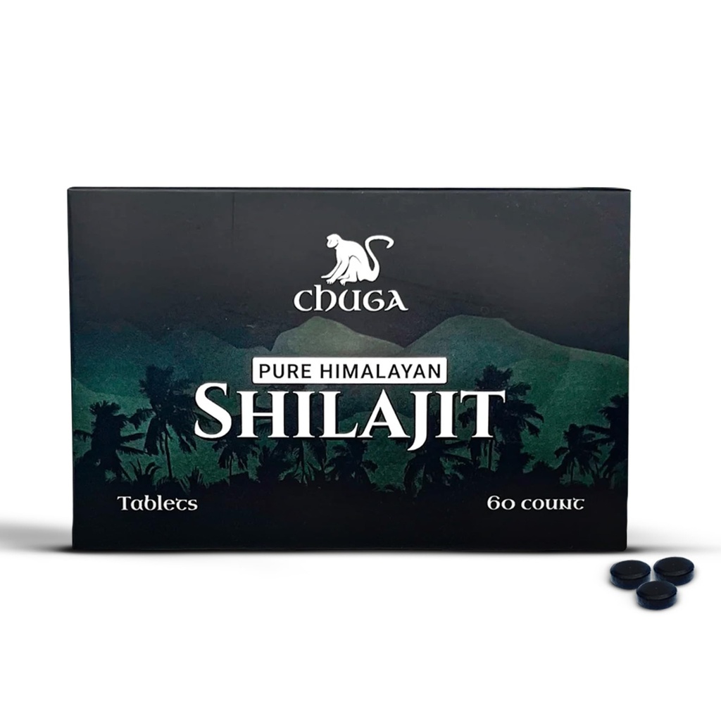Chuga Pure Himalayan Shilajit Tablets für Männer und Frauen | Organic Shilajit Harvested 16,000 Feet | Lab Tested in USA, 75+ Fulvic Acid, Grade A, Immun Booster, Shilajit Tablets, 60 Servierungen (1)