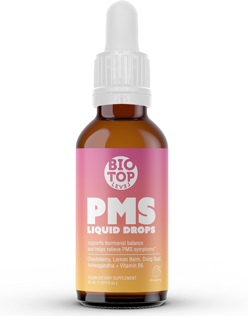 PMS Relief Hormon Balance Frauen Flüssigkeitstropfen, Menstrual Cramps, Bloating, & Mood Swings Relief mit Chasteberry, Vitamin B6, Zitronenbalm, Dong Quai, Ashwagandha, Sugar-Free, 1 fl oz