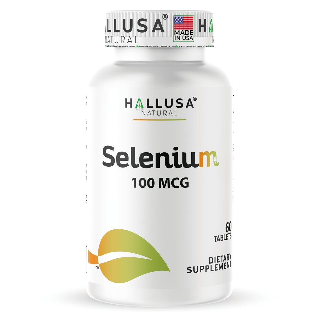 Hallusa Natural – Sélénium 60 Comprimés, Antioxydants et Immune Support, Santé cardiovasculaire – Approvisionnement de 60 jours