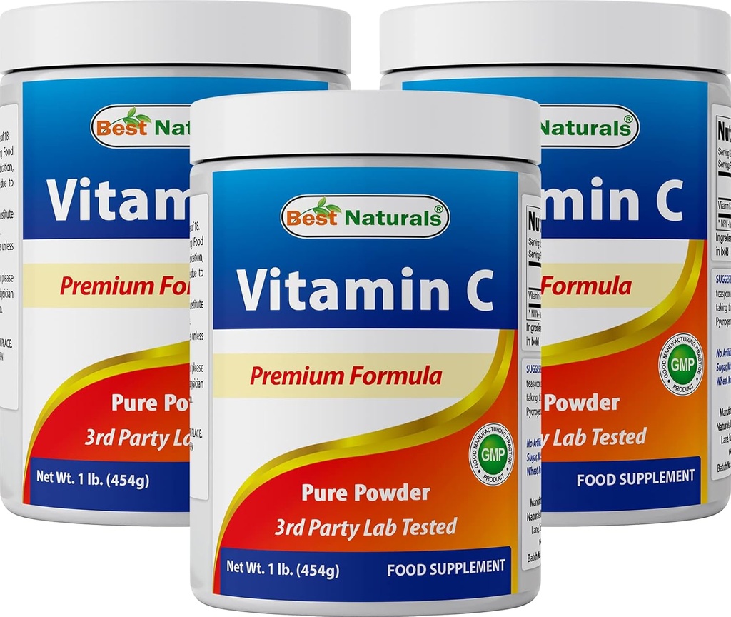 Best Naturals 100% Pure Vitamin C Powder Non-GMO 1 lb (454 Grams) Powder (Also Called Ascorbic Acid) (1 LB (Pack of 3))