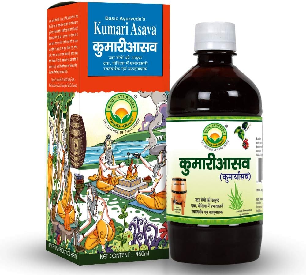 iqra Basic Ayurveda Kumari Asava, 450ml Efficace dans les problèmes de foie et d'améliorer la digestion Améliorer l'appétit Soulage la constipation Utile dans les pieux Utile dans l'estomac Problème connexe