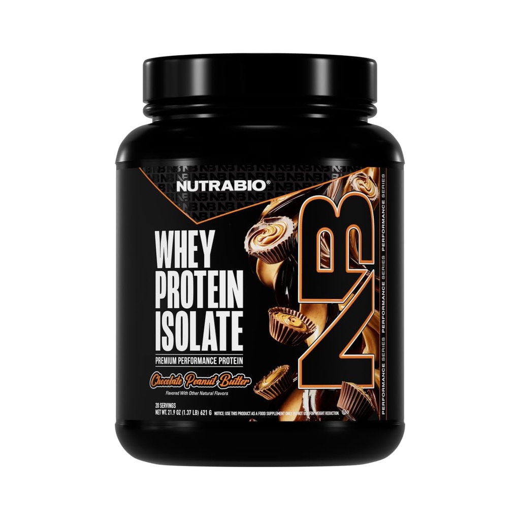NutraBio 100% Whey Protein Isolate Protéine Poudre, 25g Protéine avec profil complet d'acide aminé, non-OGM, sans soja et sans gluten, faible teneur en glucides, faible teneur en calories en poudre de Whey Protein, beurre d'arachide au chocolat, 2 Lbs