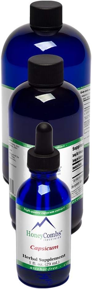 HoneyCombs Liquid Capsicum/Cayenne Pfeffer Ergänzung zur Unterstützung von Blutfluss und Herzgesundheit - Bio Cayenne Pfeffer Tropfen – Alkoholfrei, kalt gepresst Cayenne Pfeffer Organische Flüssigkeit, 8 Fl Oz.