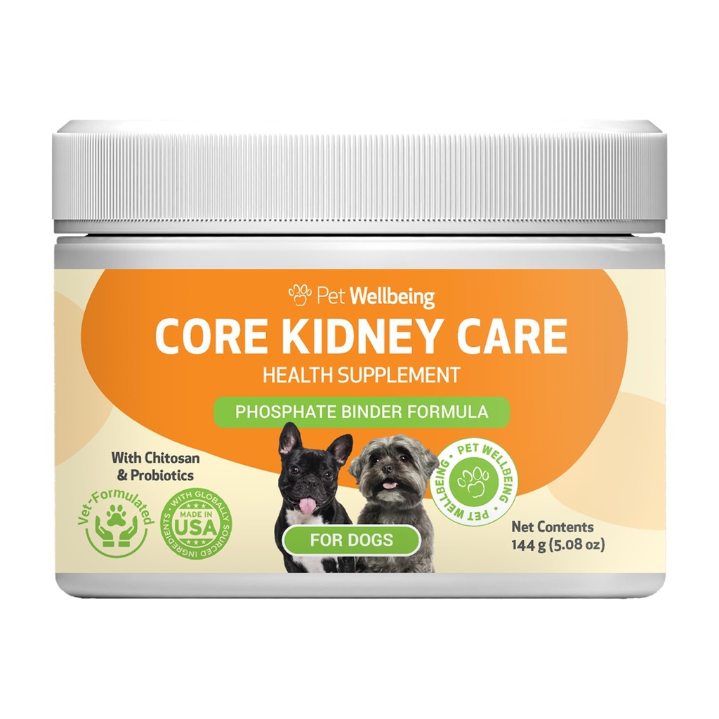Pet Wellbeing Core Kidney Care for Dogs - Daily Phosphate Binder, Unterstützt gesunde Nierenfunktion mit FOS, Chitosan, Probiotics - Veterinarian-Formuliert 5.08 oz (144 g) Pulver