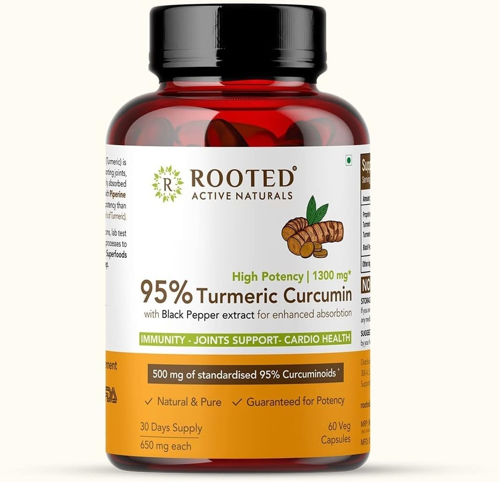 Curcumine (95 %) avec extrait de poivre noir (pour une meilleure absorption),1300mg, pour l'immunité, la santé des articulations