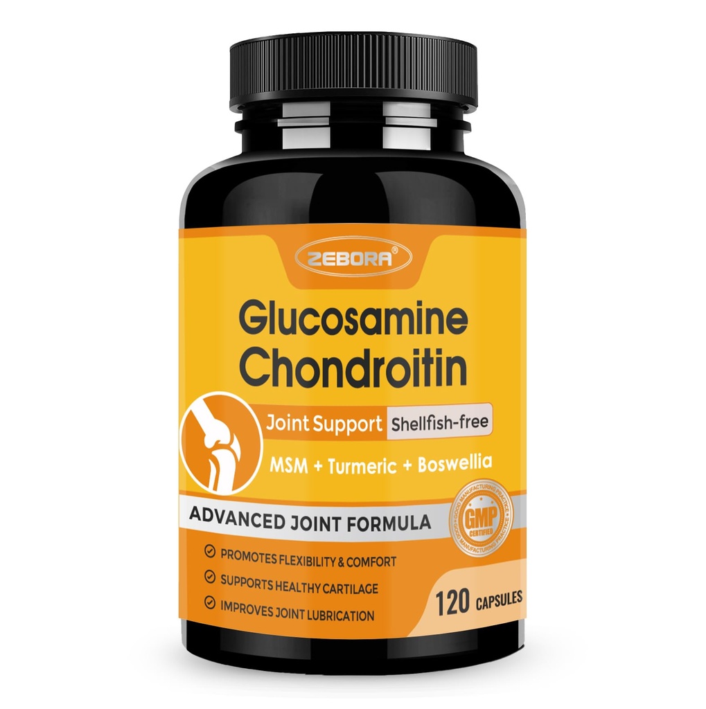 ZEBORA Glucosamine Chondroitin Joint Support Supplement, mit MSM Turmeric Boswellia, Glucosamine Sulfat, Glucosamine Chondroitin MSM, für Joint Supports & Relief, 120 Kapseln