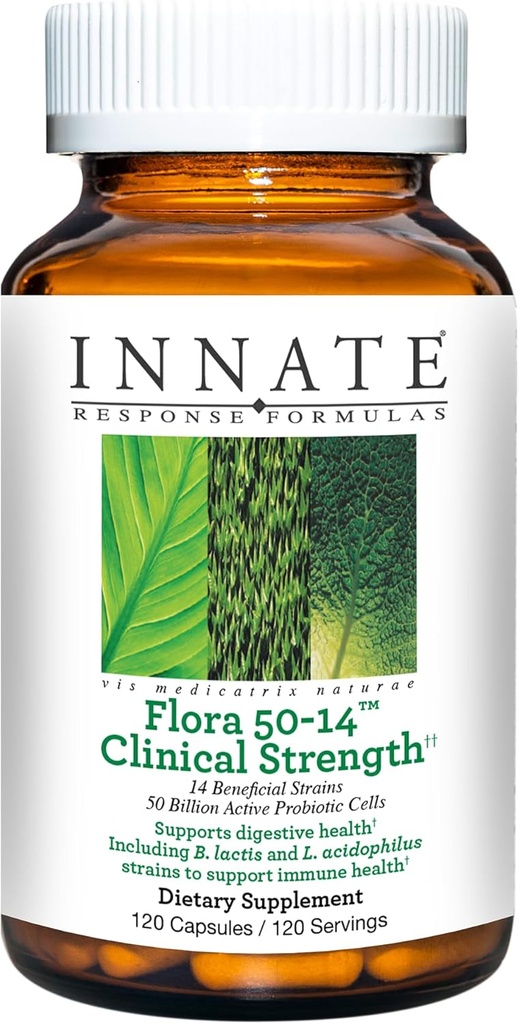 Innate Response Formulas Flora 50-14 Klinische Stärke - Probiotische Ergänzung mit 50 Billion CFU - 14 Probiotische Strainen - Vegetarisch und Non-GMO - Hergestellt ohne 9 Lebensmittel Allergene - 120 Kapseln