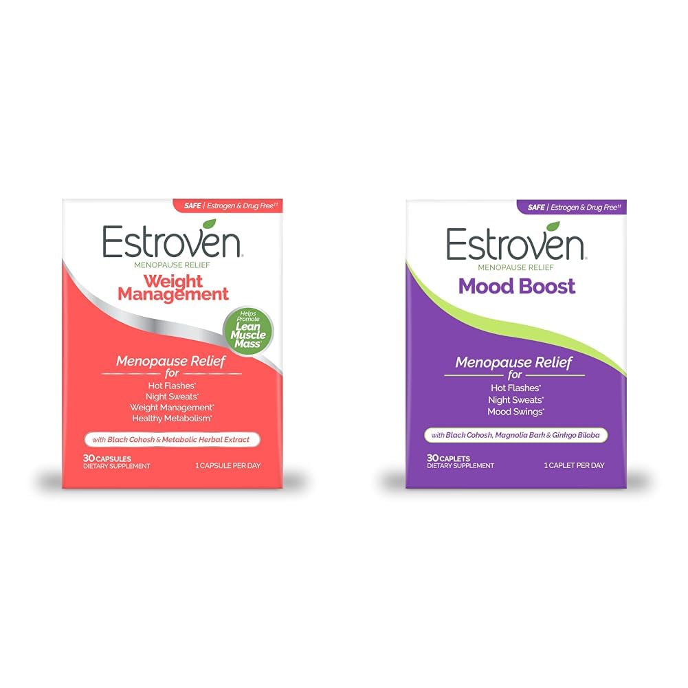 Estroven Weight Management für Menopause Relief - 30 Ct. & Mood Boost für Menopause Relief - 30 Ct. - Klinisch bewährte Inhaltsstoffe