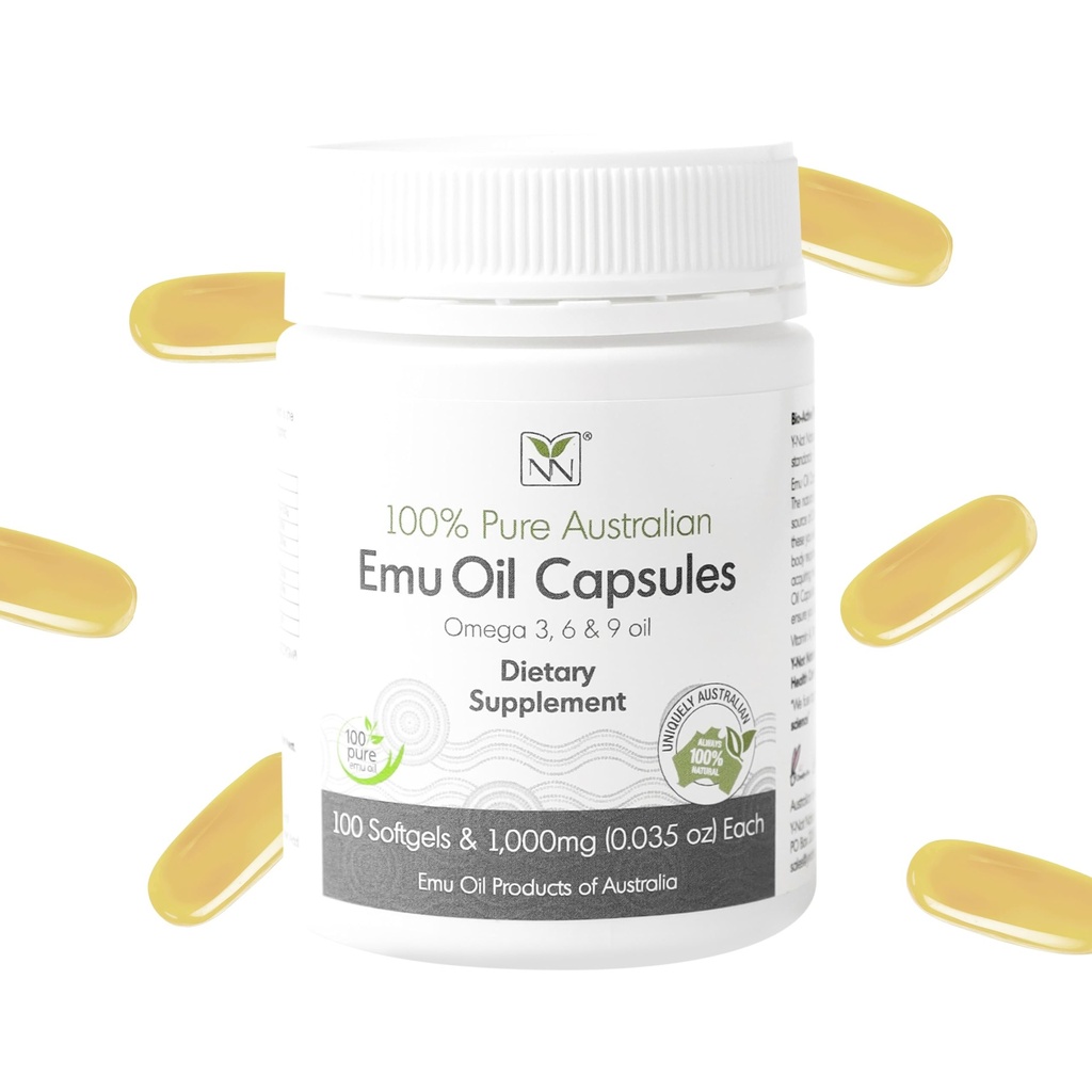 Capsules d'huile d'émeu - Supplément pour le coeur, les cheveux, le métabolisme et le soutien des articulations - Huile d'émeu de qualité pharmaceutique avec CLA, Omégas 3, 6 et 9 avec vitamine K2, A & E par Y-Not Natural - 1000mg, 100 Capsules