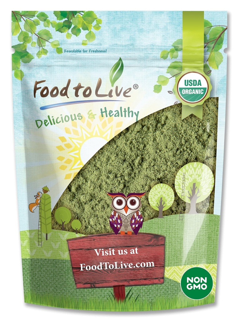Nourriture pour vivre en poudre d'alfalfa biologique, 1,5 livre - Non-OGM, cru séché entier jeunes feuilles, végétalien, idéal pour la cuisson, jus, smoothies, Shakes, thé et boissons. Bonne source de fibres et de protéines alimentaires