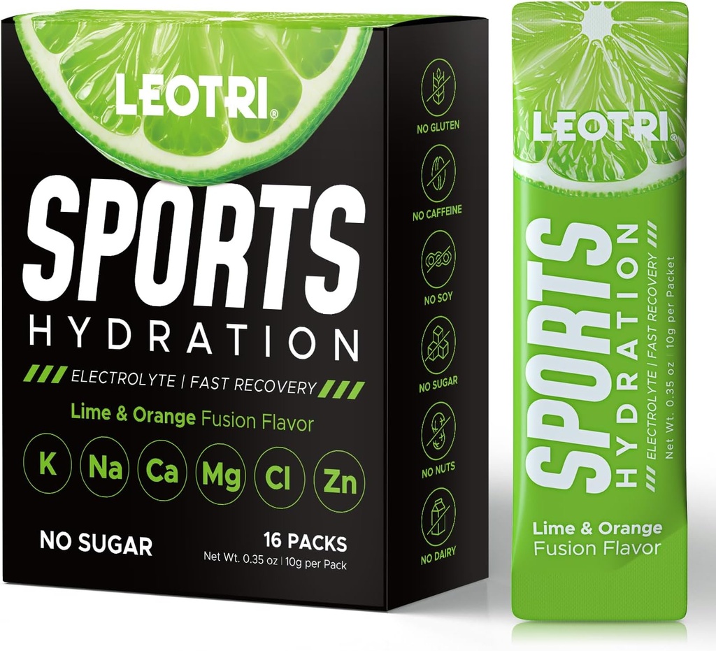 Sugar Free Electrolyte Powder Packets - Sport Hydration Drink Mix Supplement, Keto Friendly mit 6 Key Electrolytes, Rich in Vitamin B und C, 1000mg BCAA - Kein Zucker, 16 Sticks, Lime & Orange Flavor