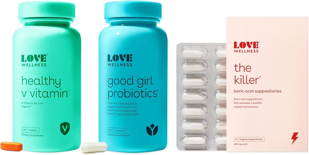 Liebe Wellness Der Killer, Good Girl Probiotics & Healthy V Vitamin | Triple Threat Vaginal Suppository Kit | Fast-Acting Vitamine & Suppositorien für Vaginale Gesundheit - Hilft die gesunde Odor & pH