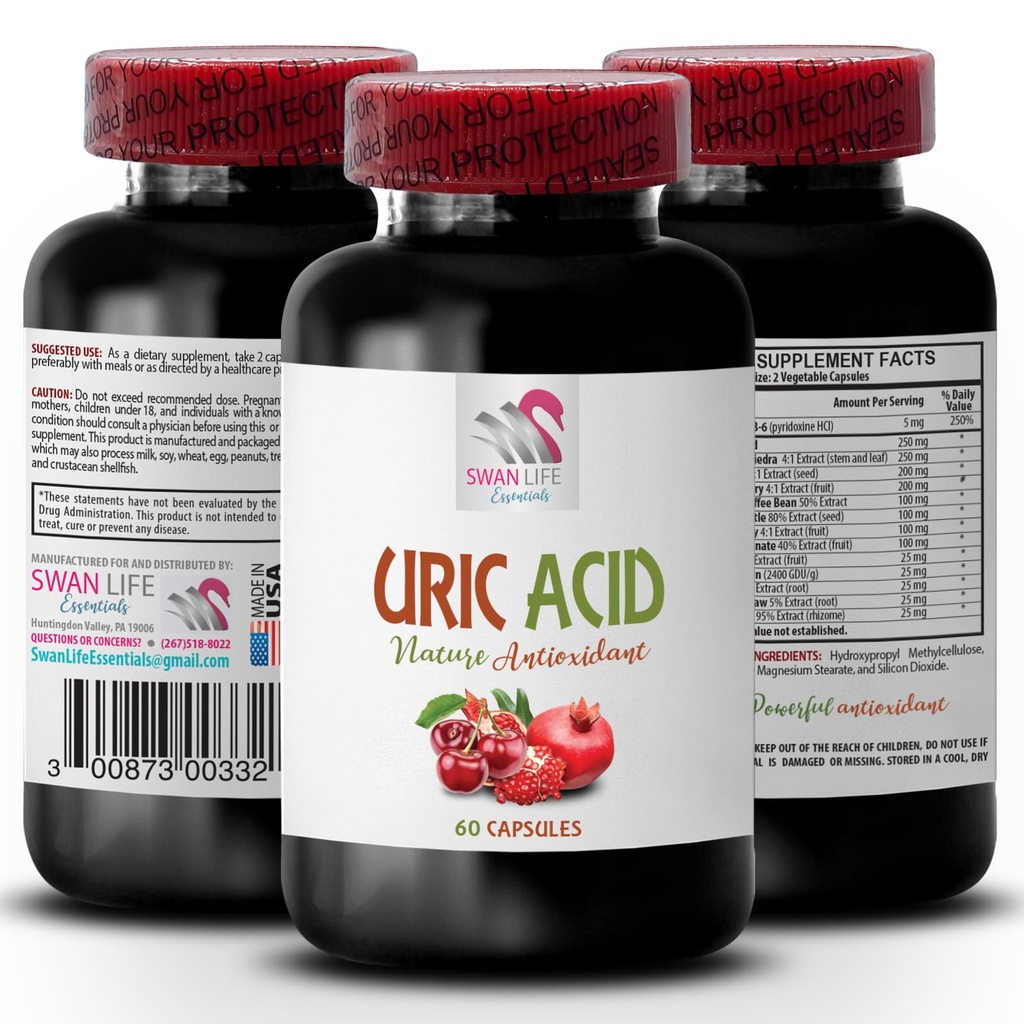 aliments pour acide urique - acide URIC - cristaux d'acide urique Joints, gestion de l'acide urique, acide urique inférieur rapidement, réduire l'acide urique, extrait de café vert, haricots de café vert, suppléments pour uric 1Bot 60C