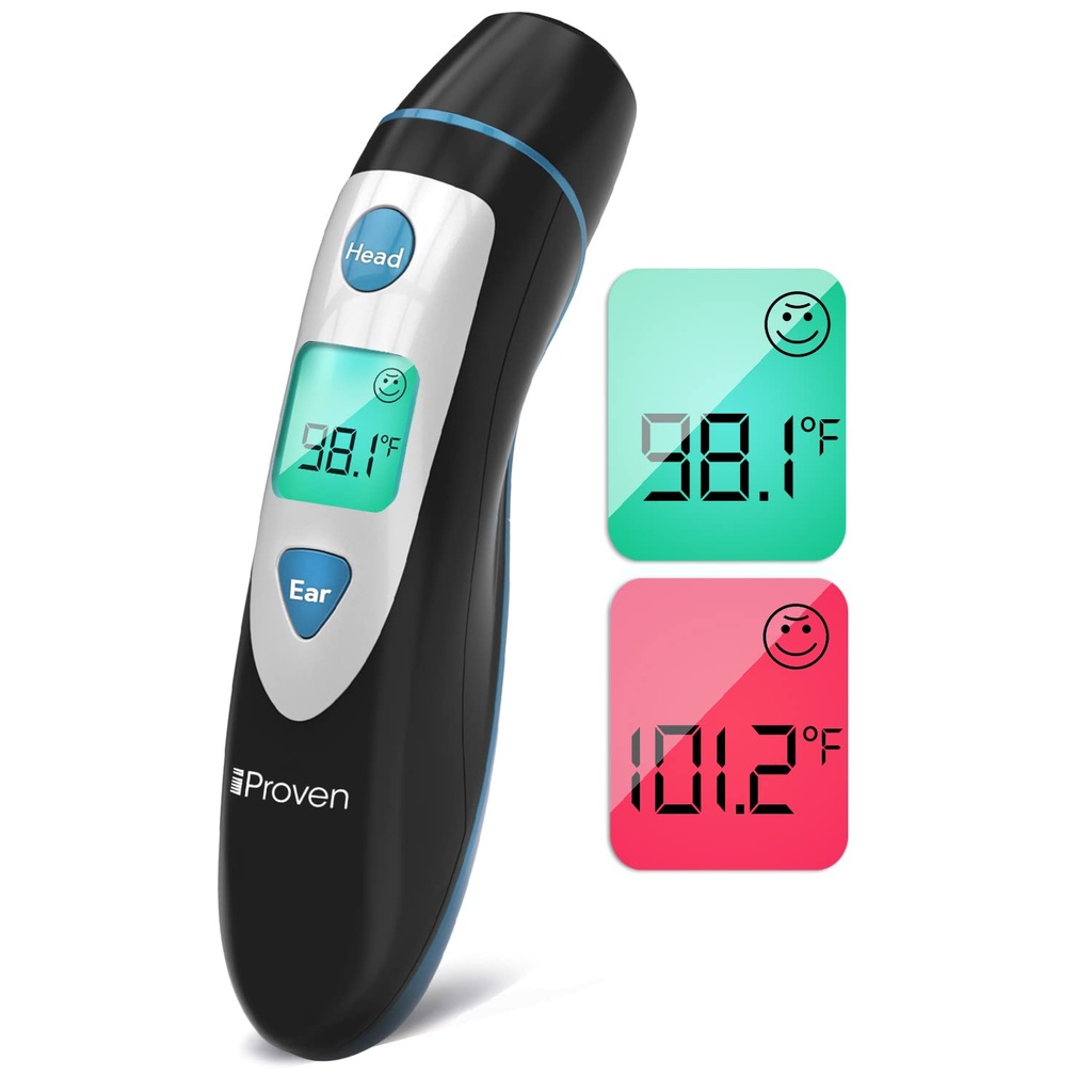 Thermomètre avant pour adultes et enfants avec fonction d'oreille (exactitude supérieure, rapidité et facilité d'utilisation avec alarme de fièvre colorée et 20 Mémoire, Thermomètre rapide de 1 s