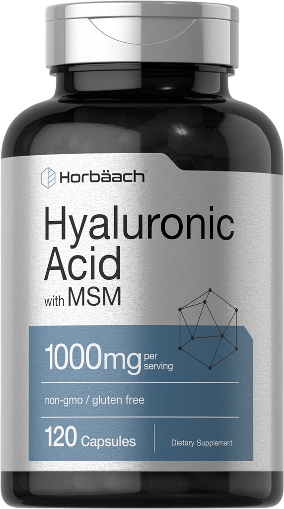 Horbäach Hyaluronsäure mit MSM | 1000 mg | 120 Kapseln | Non-GMO und glutenfreie Ergänzung | Bioverfügbare Formel