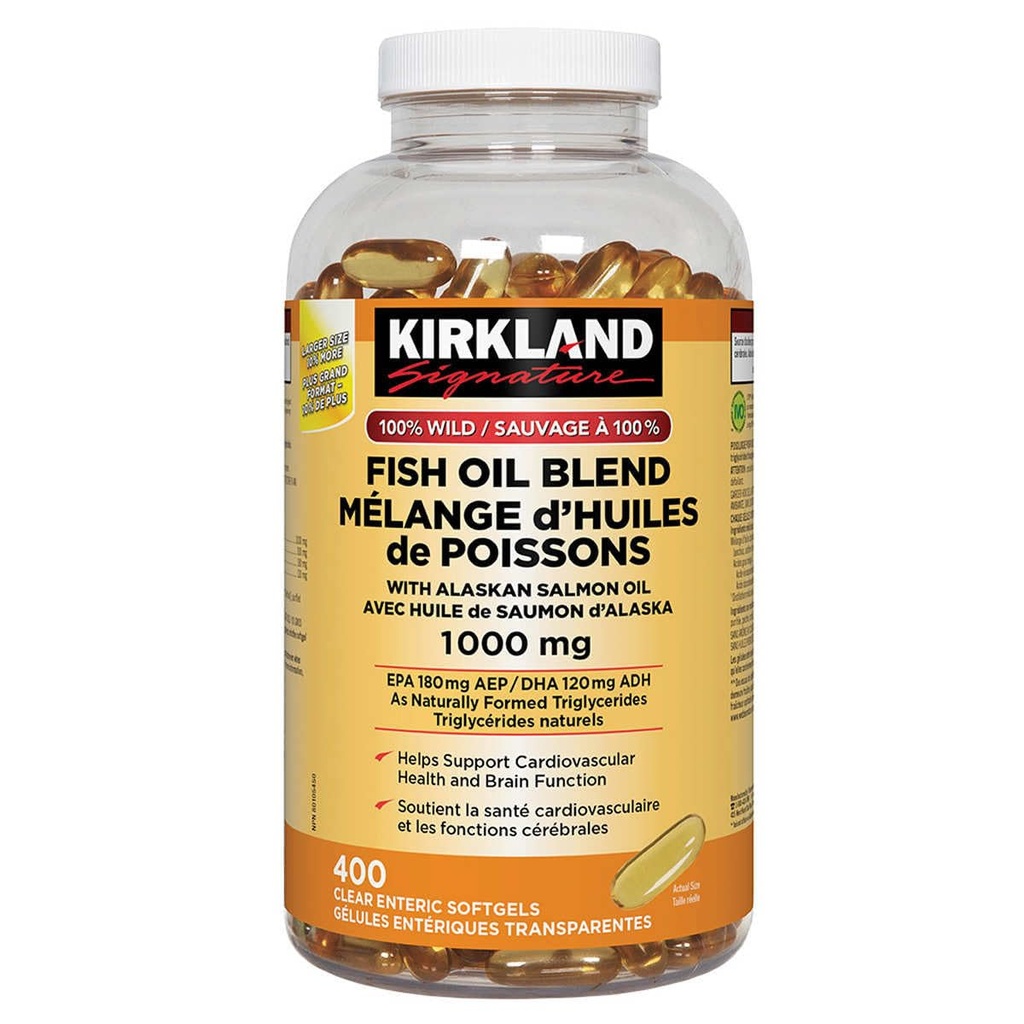 Costco Companies Inc. Kirkland Signature 100% Wild Fish Oil Blend mit Alaskan Salmon Oil, 1000mg, 400 Softgels