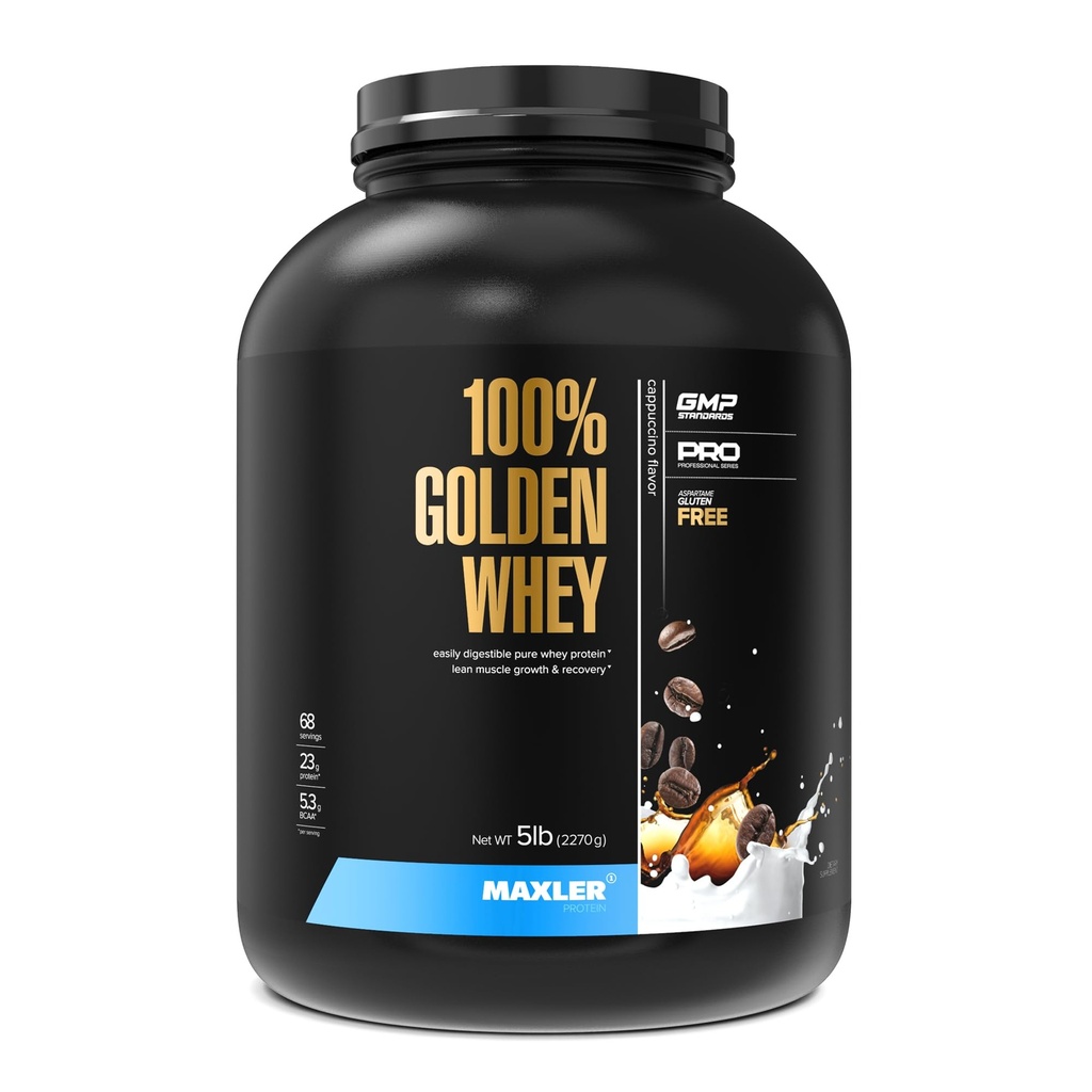 Maxler 100% Golden Whey Protein - 23g Protein per Serving - Premium Whey Protein Powder for Pre Post Workout - Schnell absorbierende Whey Konzentrat, Isolate & Hydrolysate Blend - Cappuccino 5 lb