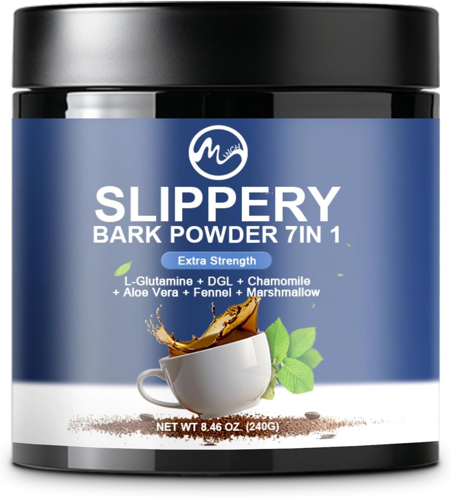 Slippery Elm, Bio Slippery Elm Bark Pulver mit L-Glutamin, DGL, Kamille, Aloe Vera, Fennel, Marshmallow, Natürliche Kräuter für beruhigende Throat & Digestive Unterstützung, 40 Servierungen