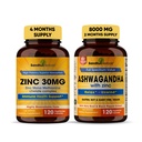 Sandhu Kräuter Zink 30mg Beilage und Bio 4 in 1 Ashwagandha Kapseln mit Zink| Unterstützt gesunde Haut, Immunsystem| Non-GMO