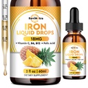 Flüssige Eisen-Ergänzung für Frauen, Männer & Kinder, Flüssige Eisen Tropfen mit Folat, Vitamin C, B6, B12 für Anämie, Rote Blutzelle, Energieunterstützung, Ananas Flavor, 2 Fl Oz